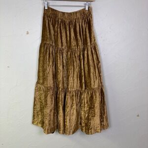 Vintage FL Malik Tiered Maxi Skirt Women Size M Brown Velvet Boho Cottagecore